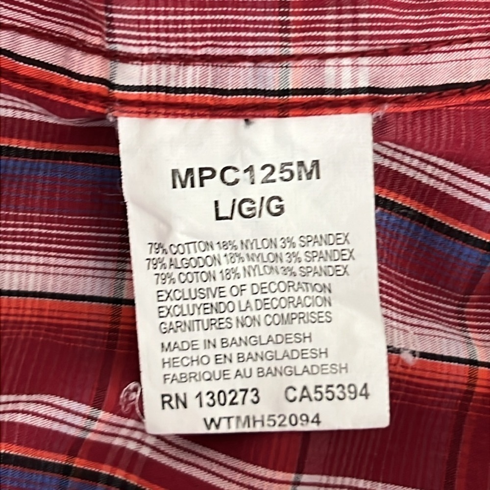 Wrangler 20X Men’s Plaid Button Down Red Shirt Size Large - Picture 12 of 12